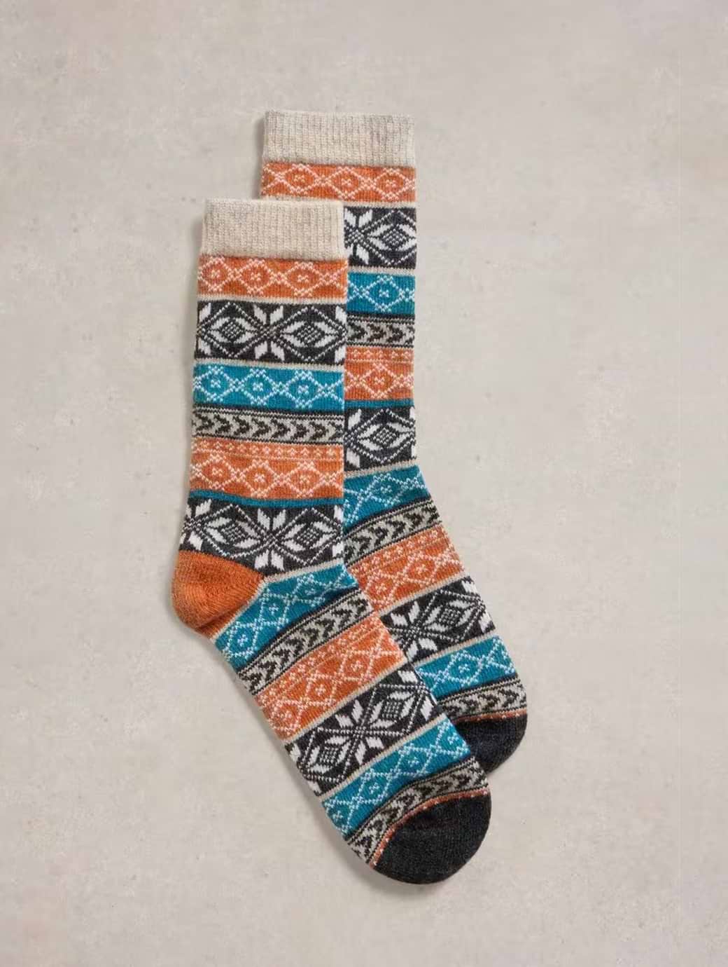 White Stuff Fairisle Wool Mix Sock Teal Multi