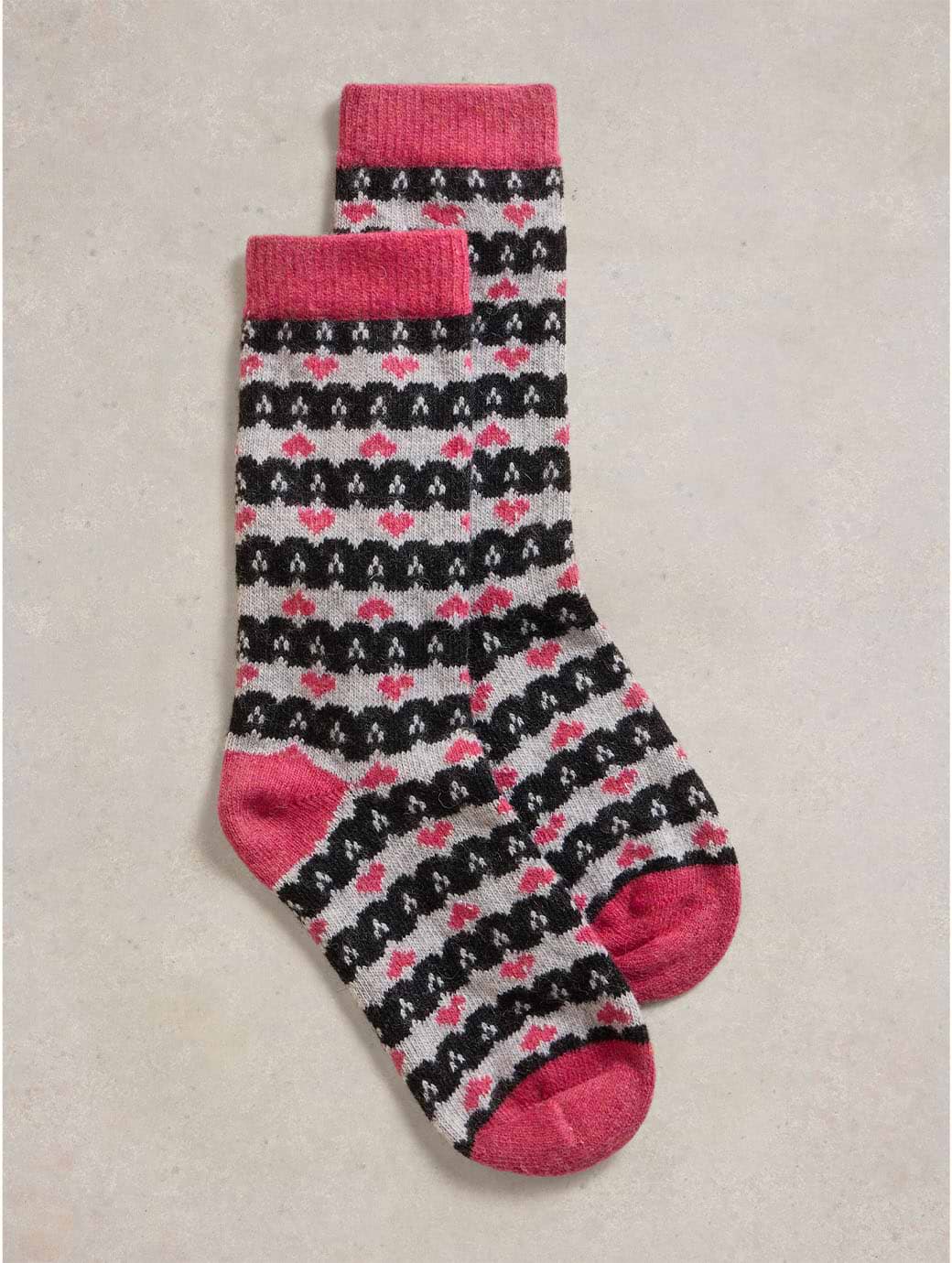 White Stuff Heart Fairisle Wool Mix Sock Grey Multi