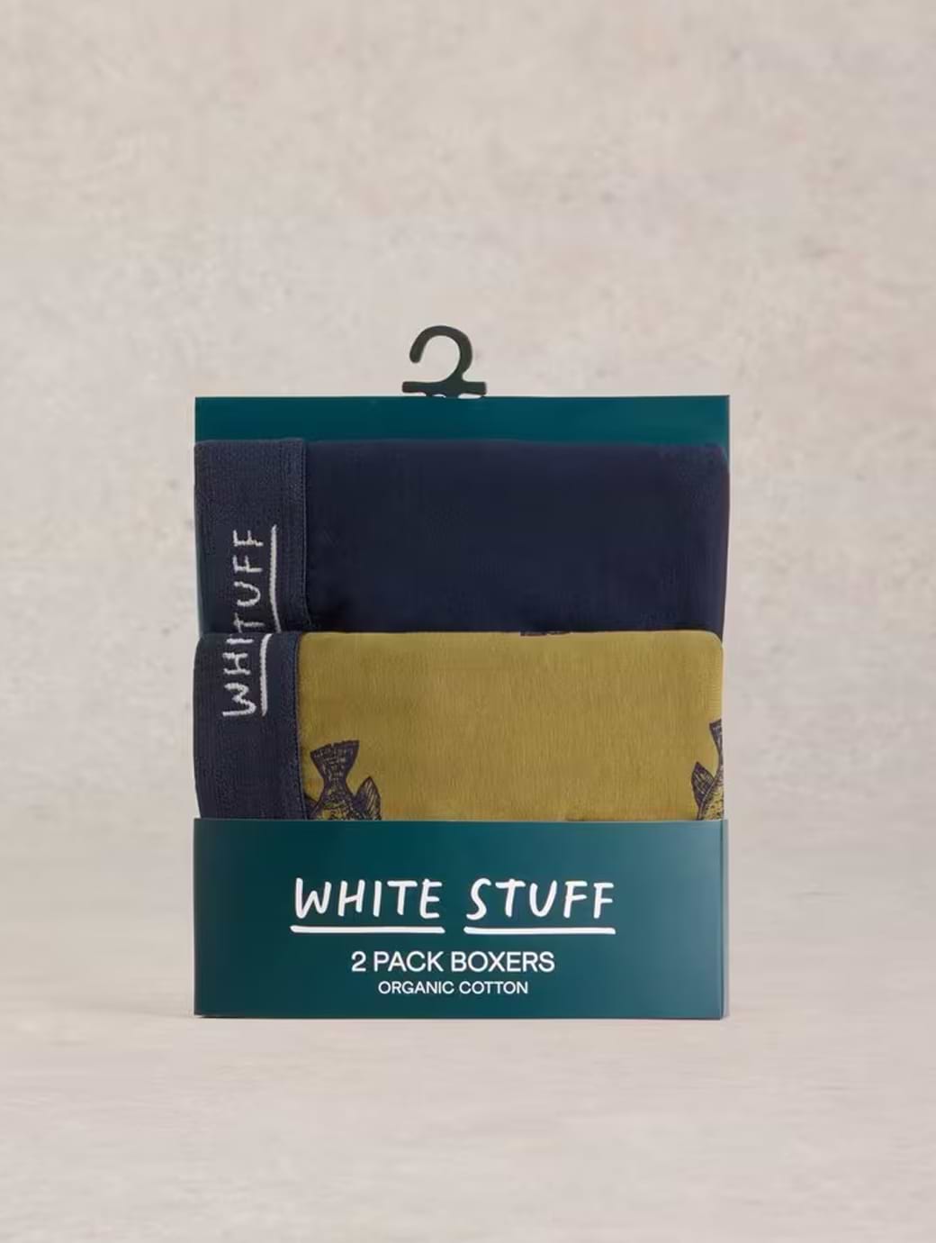 White Stuff Men's 2 Pack Boxers - Plain & Print Green Multi