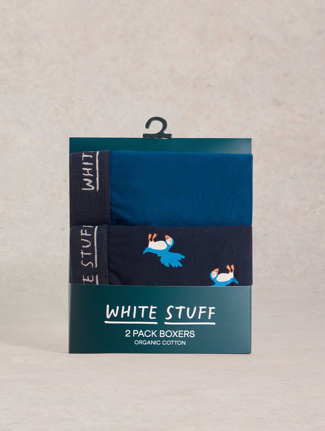 White Stuff Men's 2 Pack Boxers - Plain & Print Mid Teal