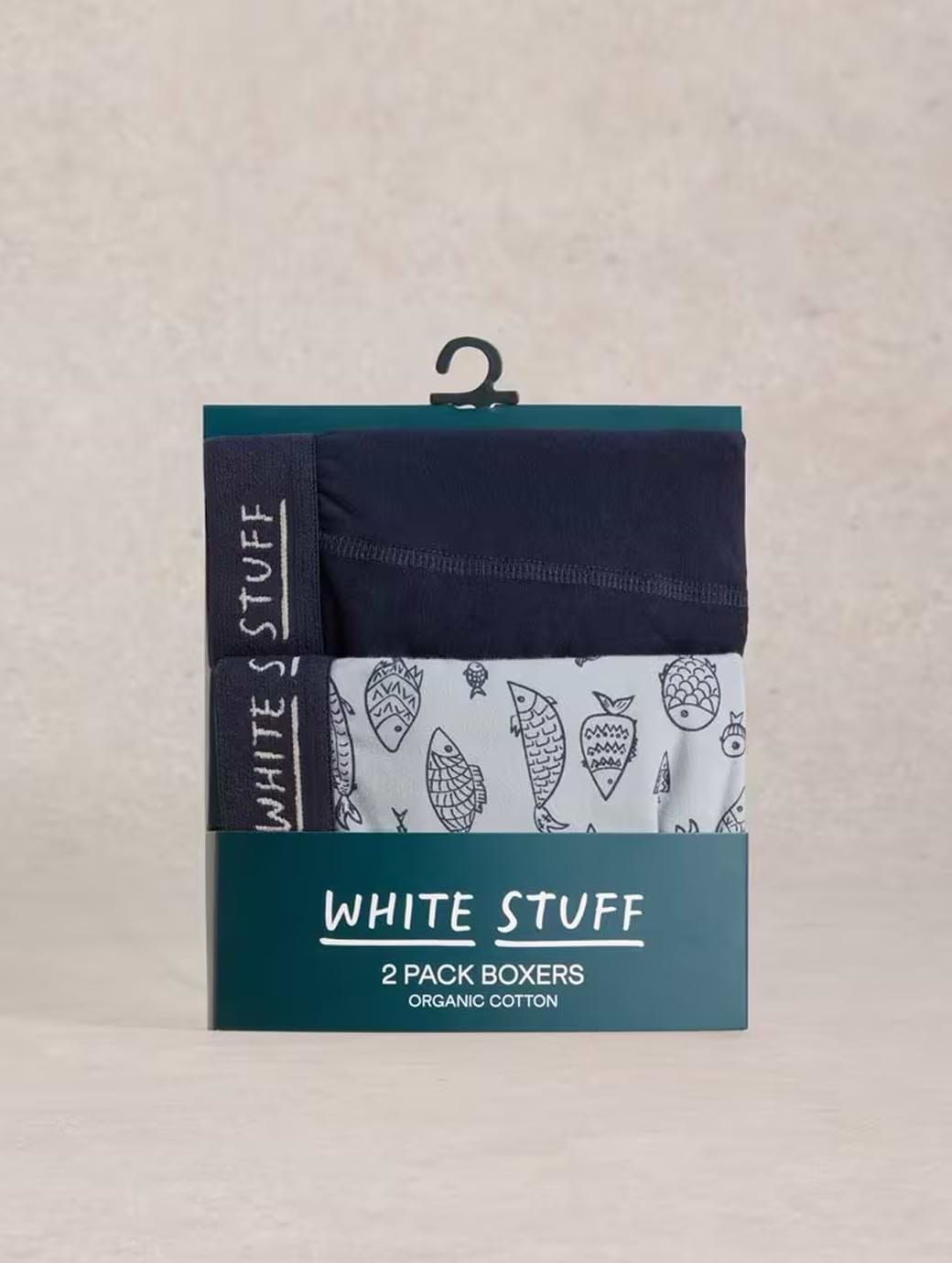 White Stuff Men's 2 Pack Boxers - Plain & Print Navy Multi