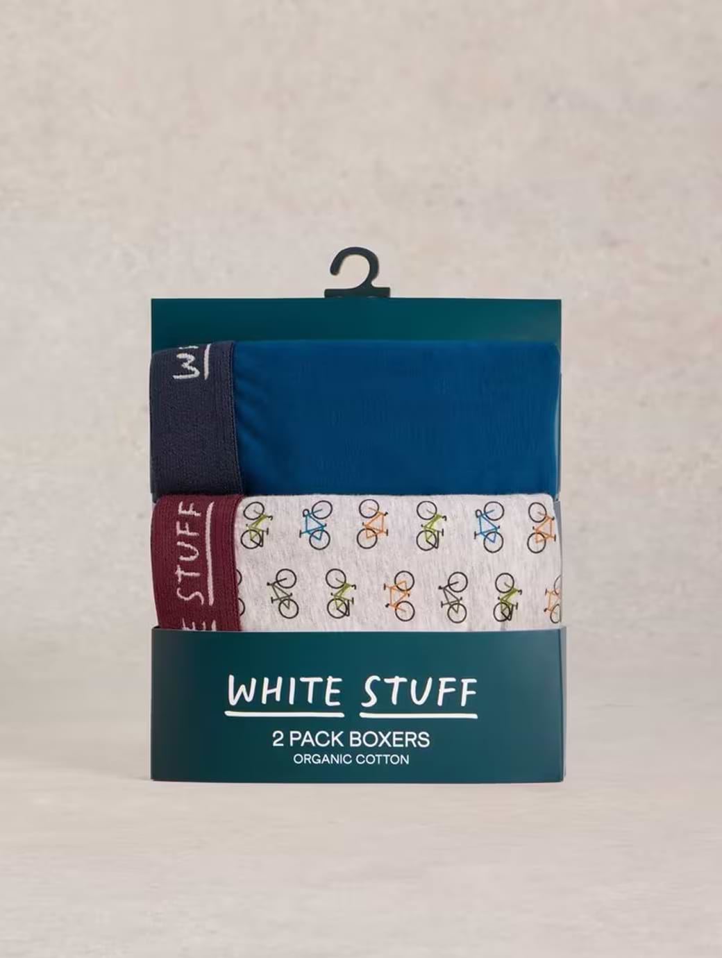 White Stuff Men's 2 Pack Boxers - Plain & Print Teal Multi