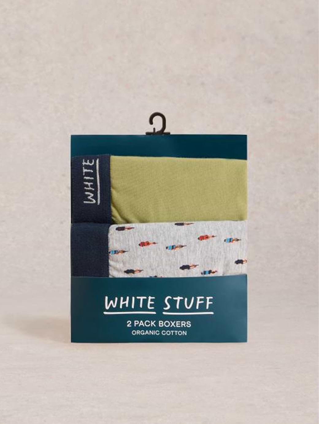 White Stuff Men's 2 Pack Boxers Plain and Print Grey Multi
