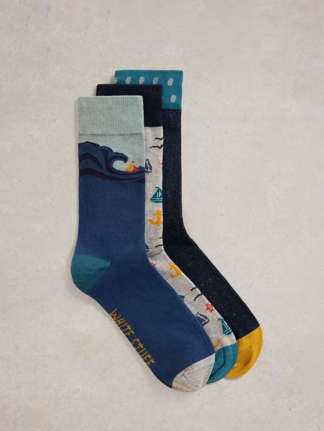 White Stuff Men's 3 Pack Sail Away Socks Blue Multi