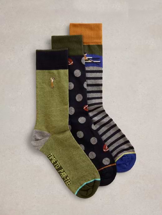 White Stuff Men's 3 Pack Sporty Chap Ankle Sock Green Multi