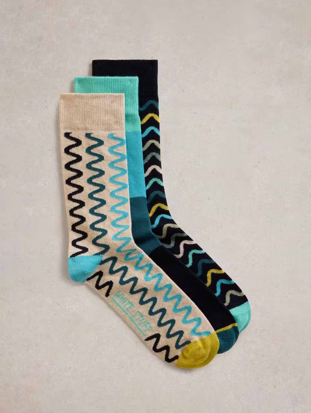 White Stuff Men's 3 Pack Squiggle Socks Grey Multi