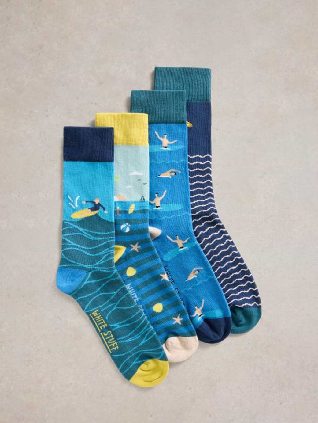 White Stuff Men's 4 Pack Beside The Seaside Socks Blue Multi