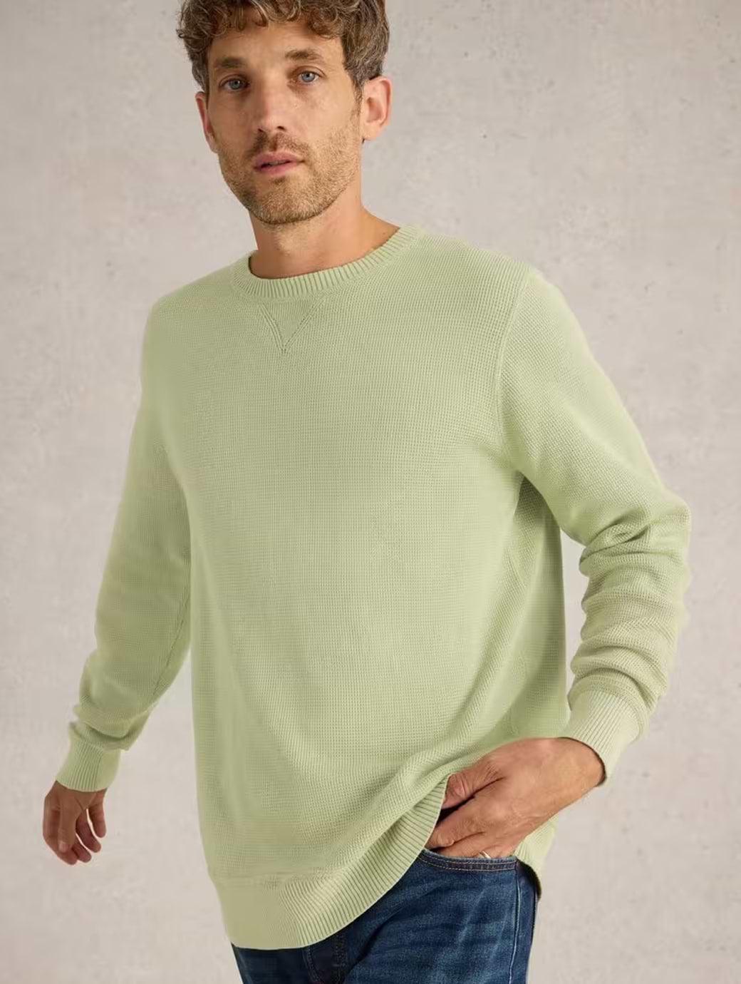 White Stuff Men's Attadale Crew Neck Jumper Light Green 