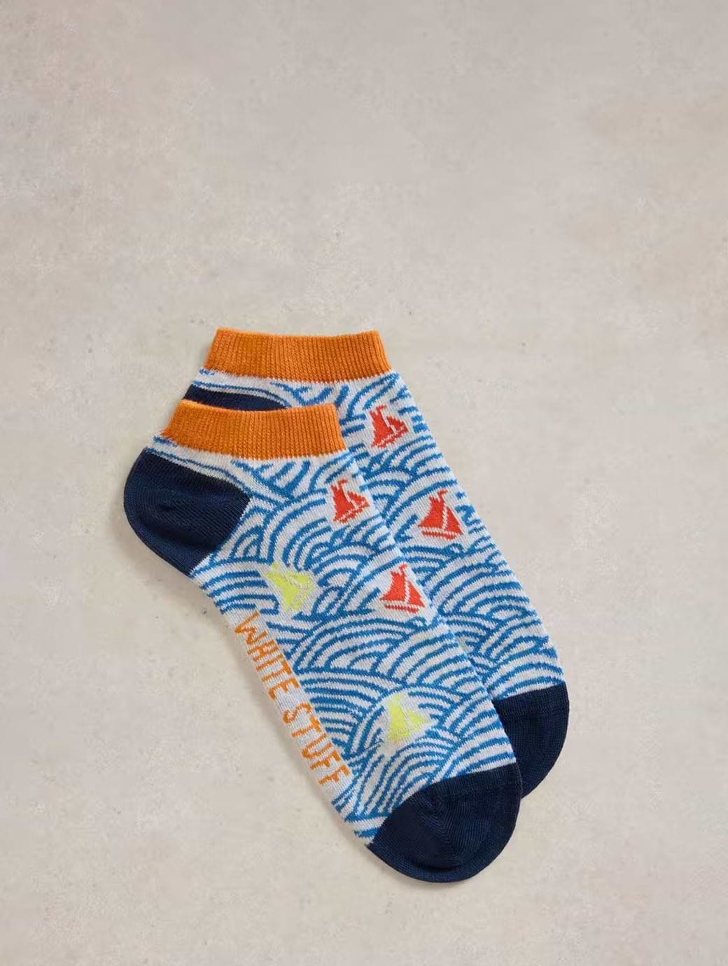 White Stuff Men's Boats on a Wave Trainer Sock Teal Multi