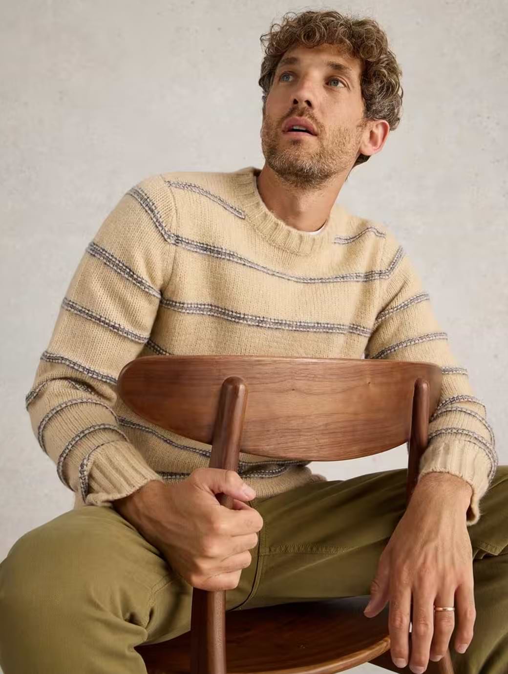 White Stuff Men's Breton Stripe Crew Neck Jumper Natural  Multi