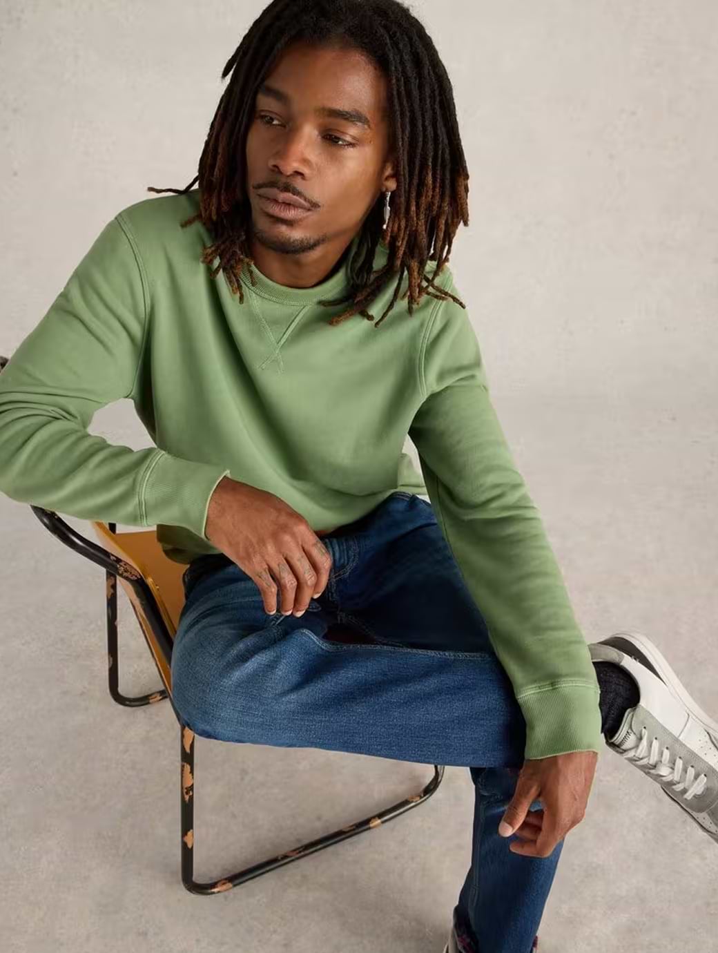 White Stuff Men's Crew Neck Sweat Mid Green
