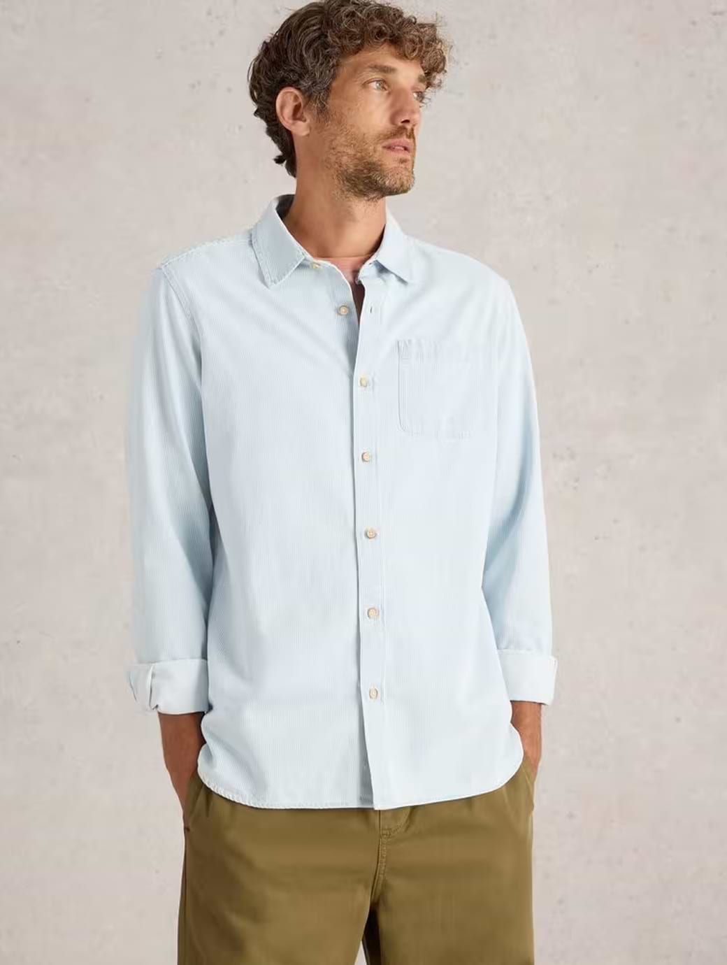 White Stuff Men's Fine Stripe Long Sleeve Shirt Blue Multi