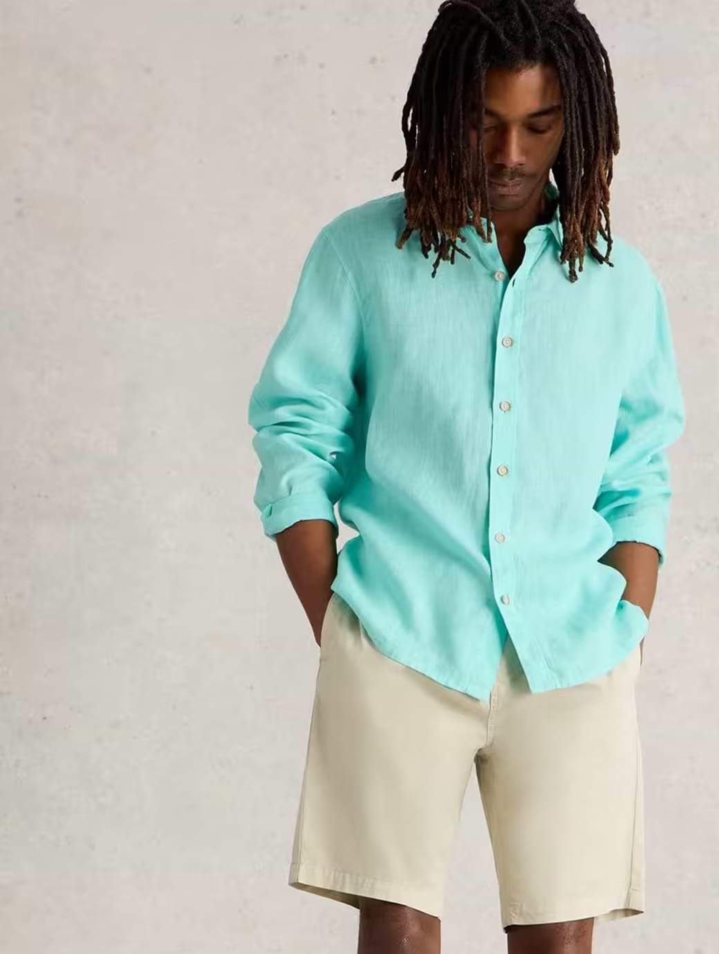 White Stuff Men's Keswick Long Sleeve Linen Shirt Bright Blue