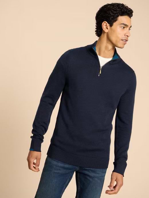 White Stuff Men's Newport Merino Funnel Knit Dark Navy 