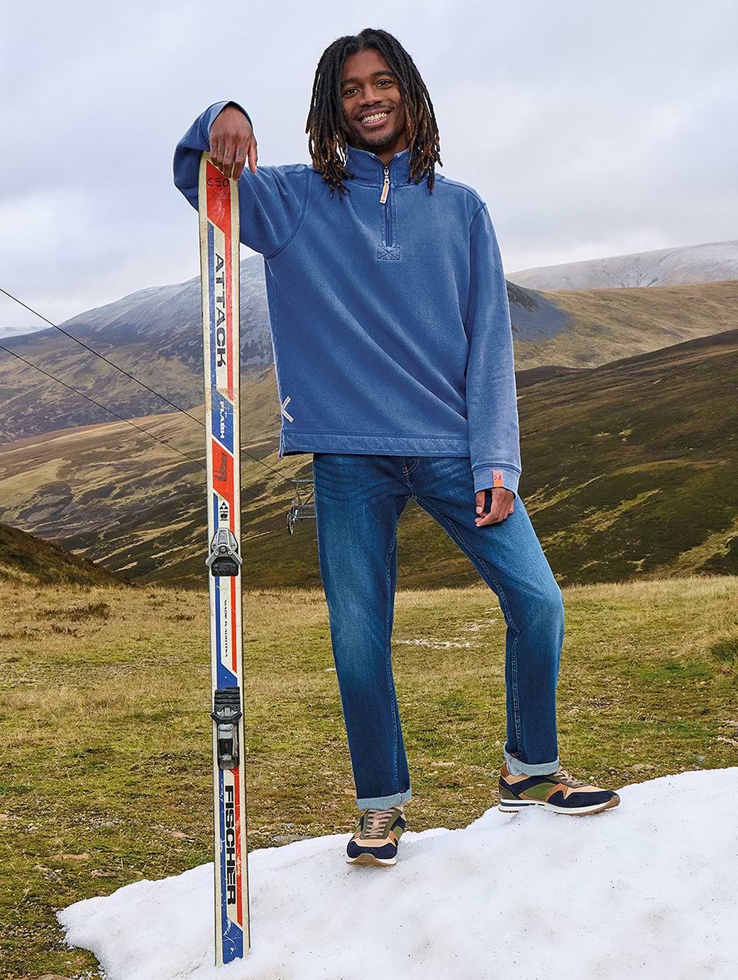 White Stuff Men's Rewind Half Zip Sweat Blue Print