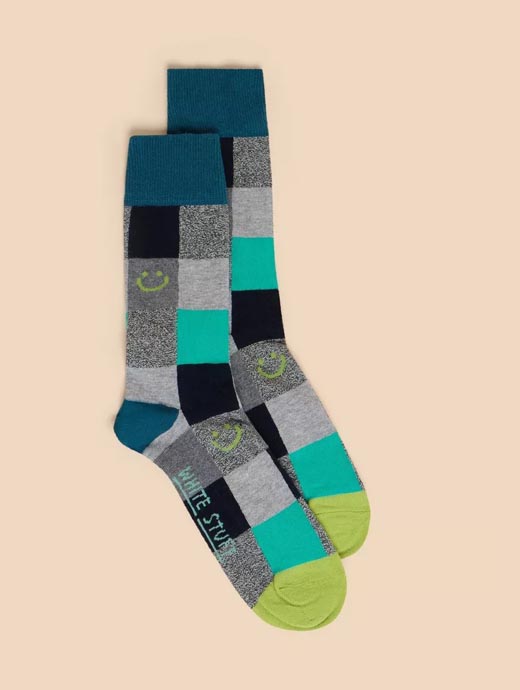 White Stuff Men's Smiley Check Ankle Sock Grey Multi 
