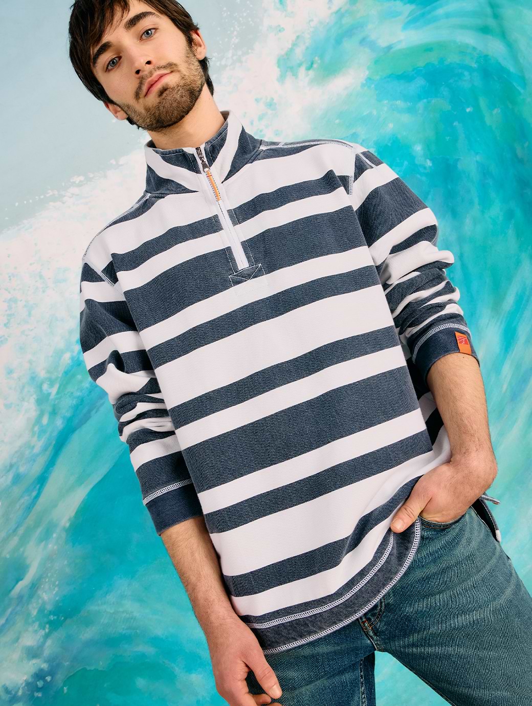 White Stuff Men's Rewind Stripe Half Zip Sweat Navy Multi 