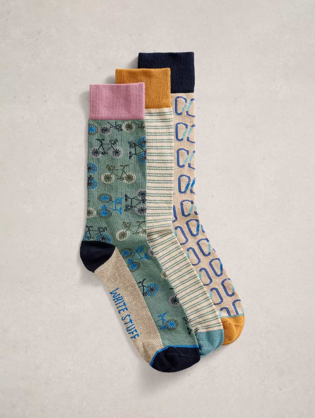White Stuff Men's 3-Pack Bicycle Socks Nat Multi