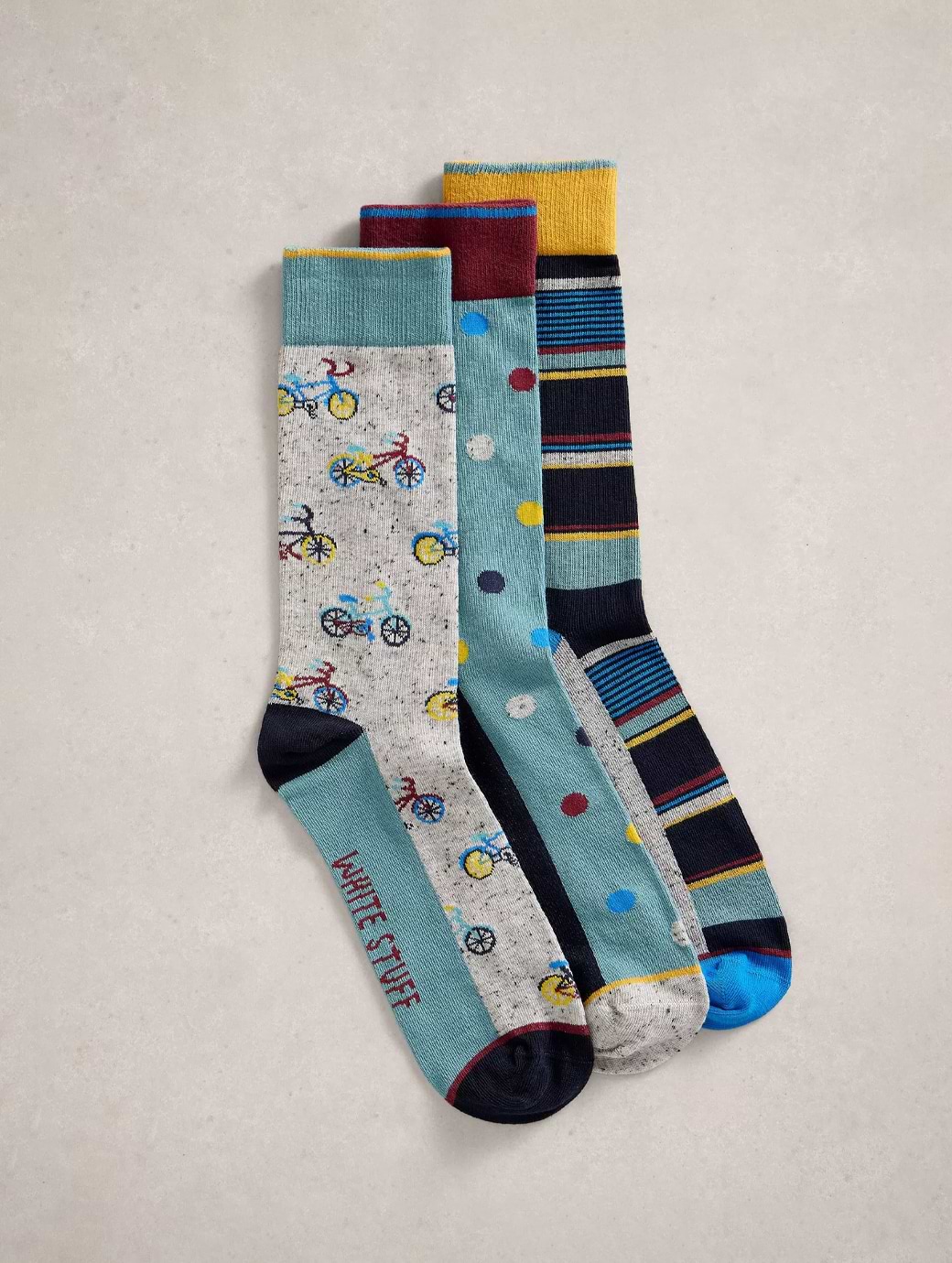 White Stuff Men's 3-Pack Spot Bike Socks Blue Multi