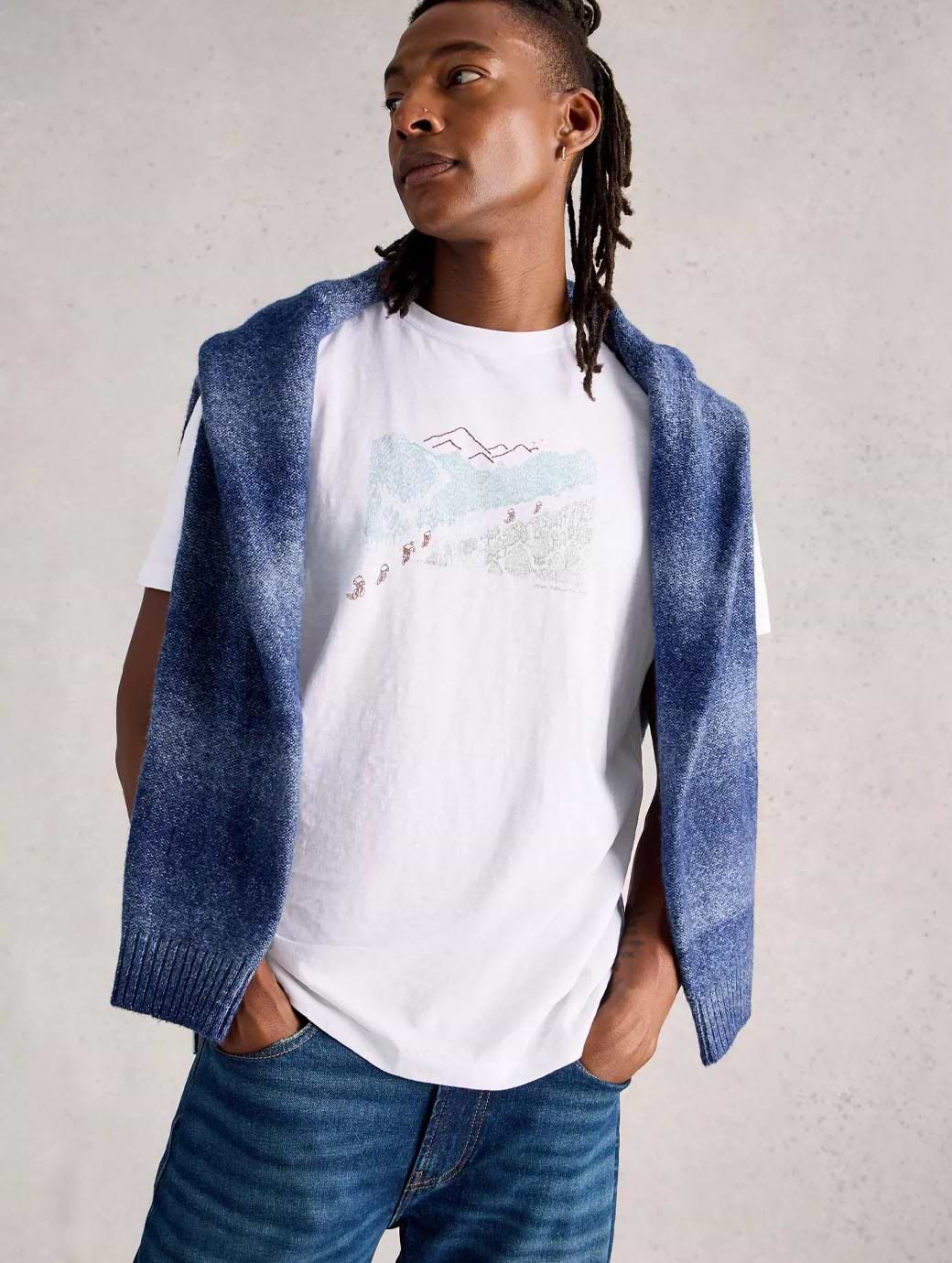 White Stuff Men's Abersoch Pedal Graphic Tee White Print