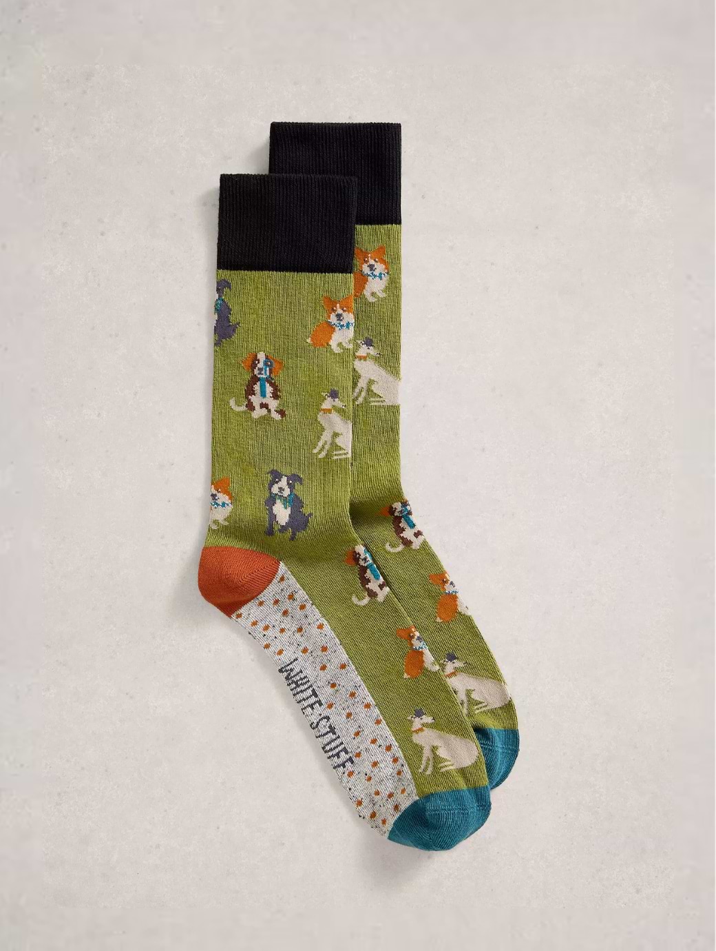 White Stuff Men's Dapper Dogs Ankle Sock Green Multi