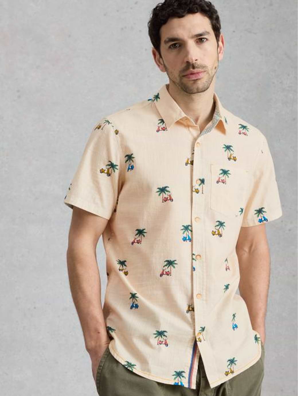 White Stuff Men's Finsbury Short Sleeved Print Shirt Natural Print