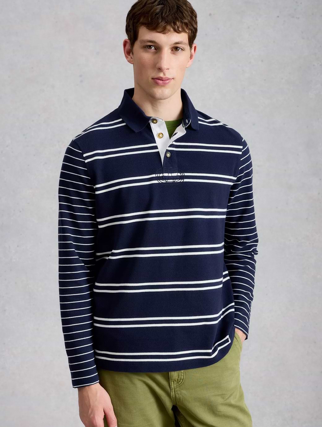 White Stuff Men's Porth Pique Rugby Shirt Navy Multi