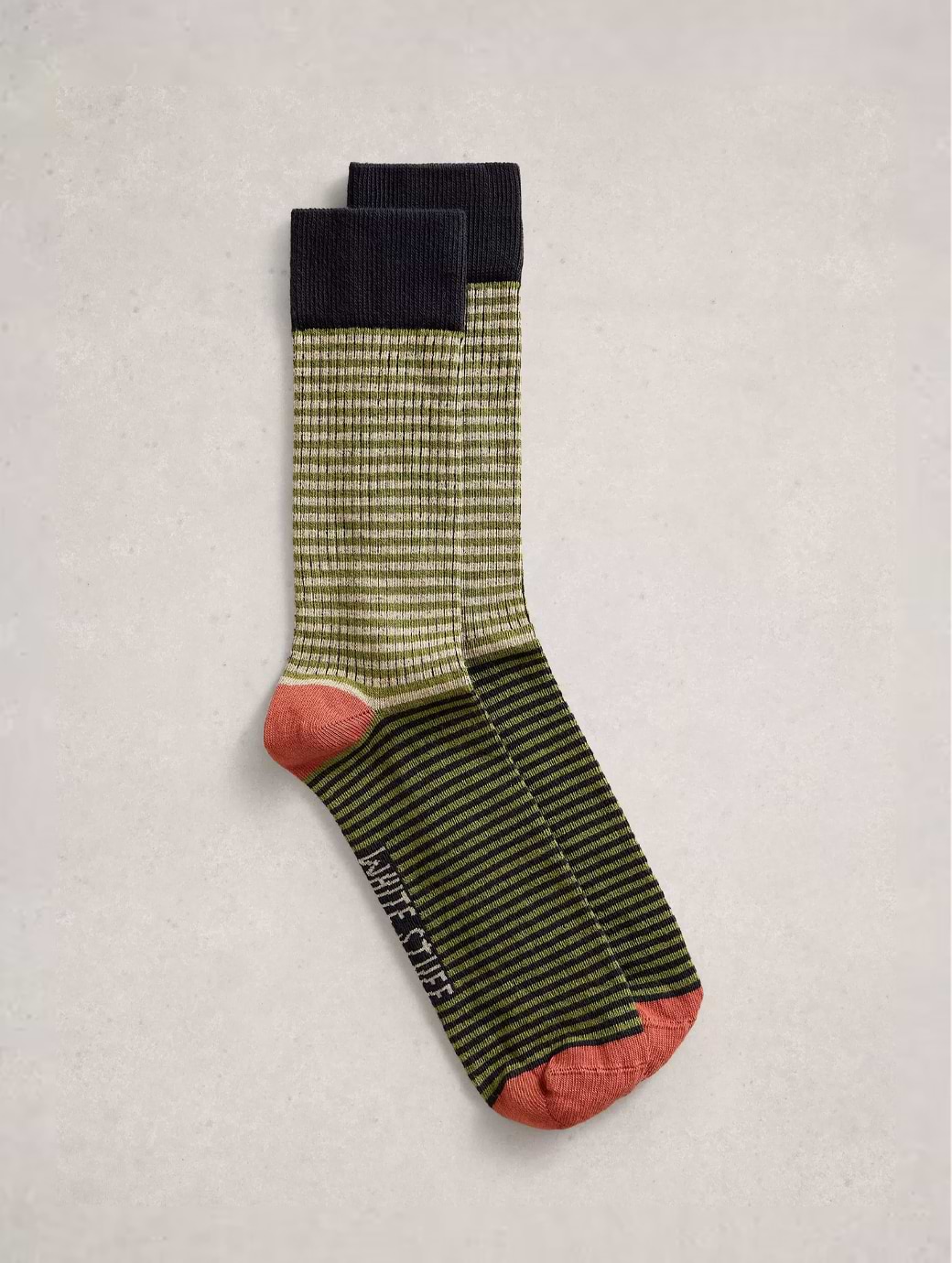 White Stuff Men's Ribbed Ankle Sock Green Multi