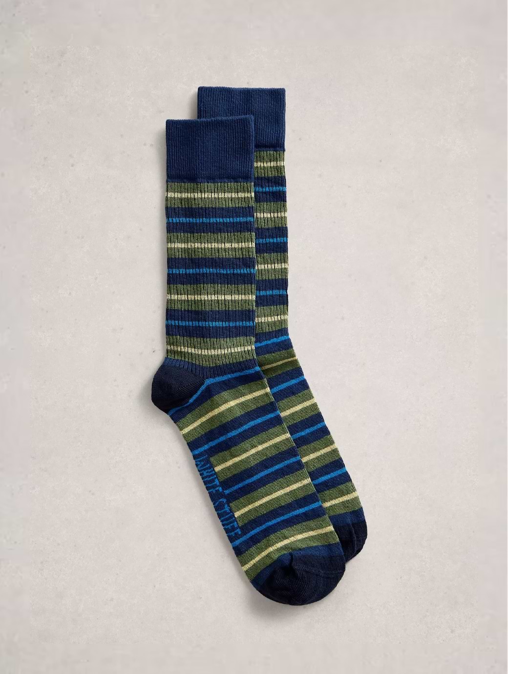 White Stuff Men's Ribbed Stripe Ankle Sock Green Multi