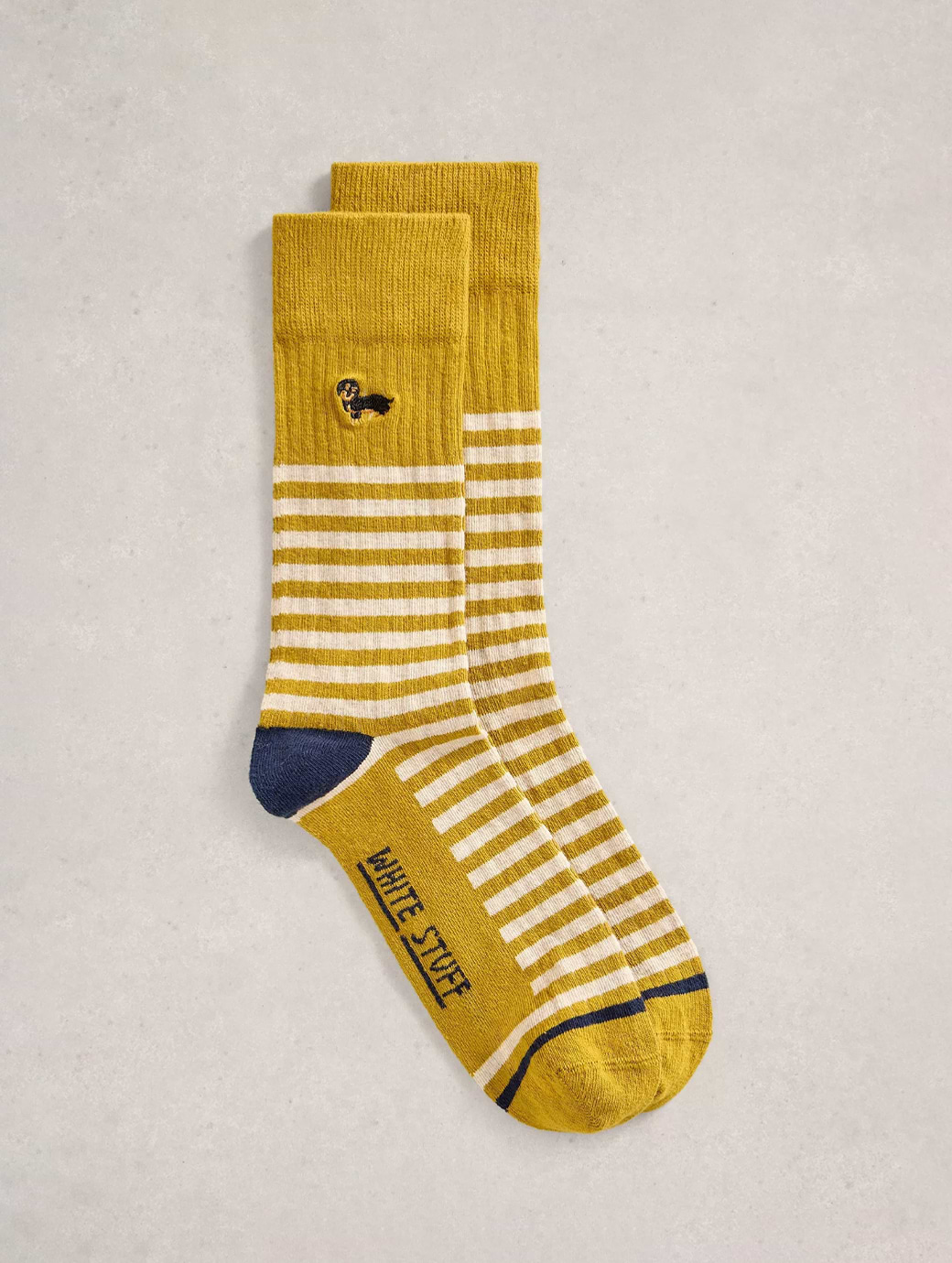 White Stuff Men's Sausage Dog Embroidered Sock Chart Multi