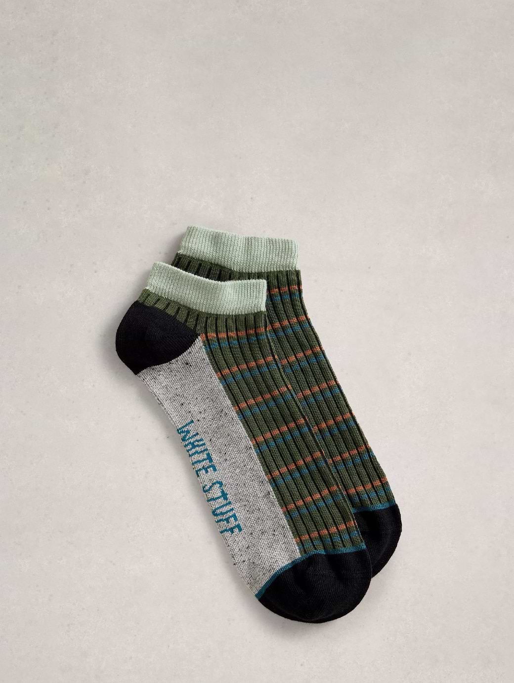 White Stuff Men's Stripe Trainer Sock Dark Green