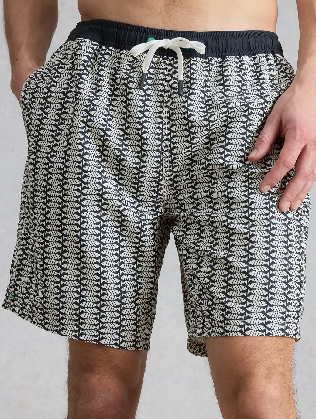White Stuff Men's Ventnor Geo Fish Swimshorts Navy