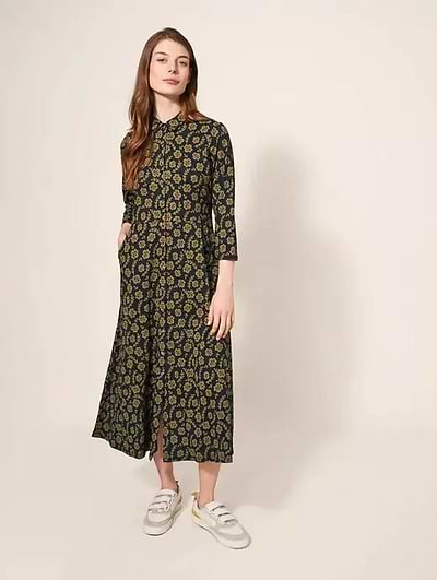 White Stuff Petite Women's Rua Jersey Shirt Dress Green Print White Stuff Petite Women's Rua Jersey Shirt Dress Green Print