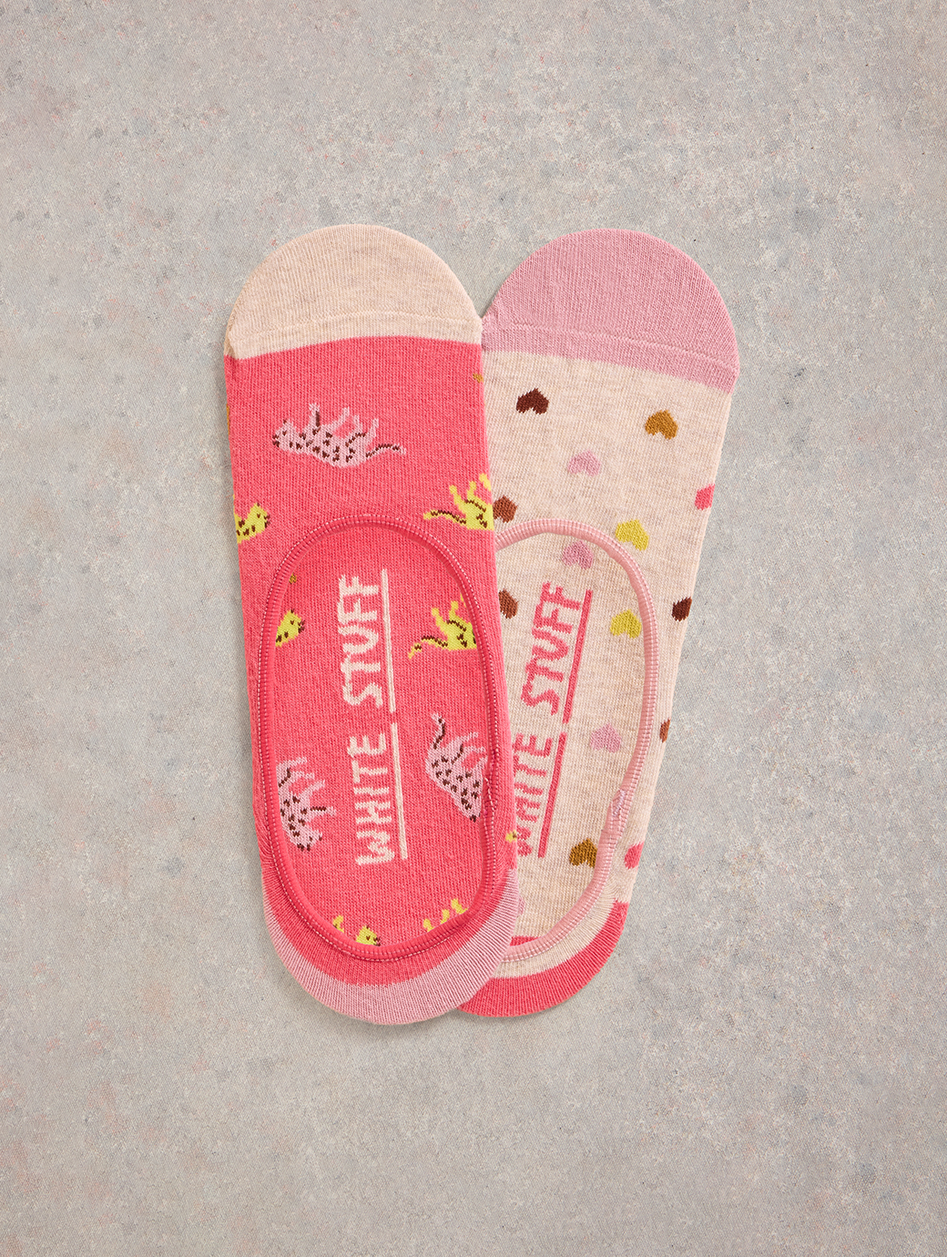 White Stuff Women's 2 Pack Leopard No Show Socks Pink Multi