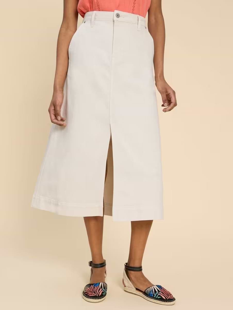 White Stuff Women's Allie Denim Midi Skirt Light Natural
