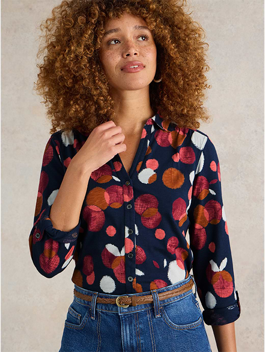 White Stuff Women s Annie Jersey Shirt Plum Print