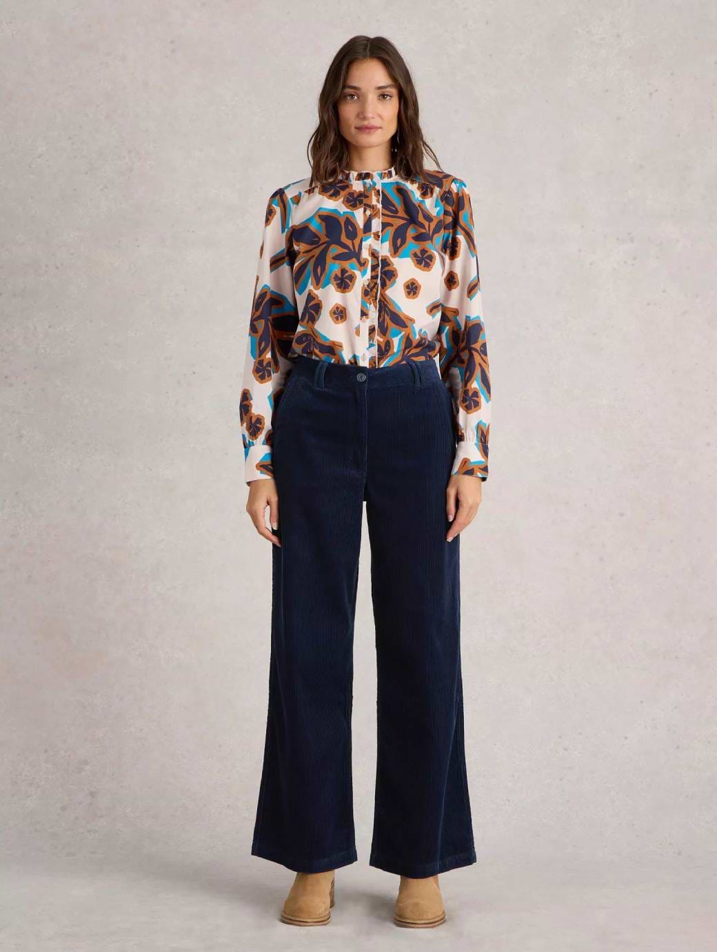 White Stuff Women's Belle Cord Wide Leg Trouser Dark Navy