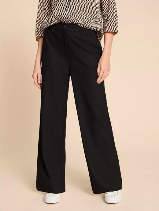 White Stuff Petite Women's Belle Wide Leg Trouser Pure Black