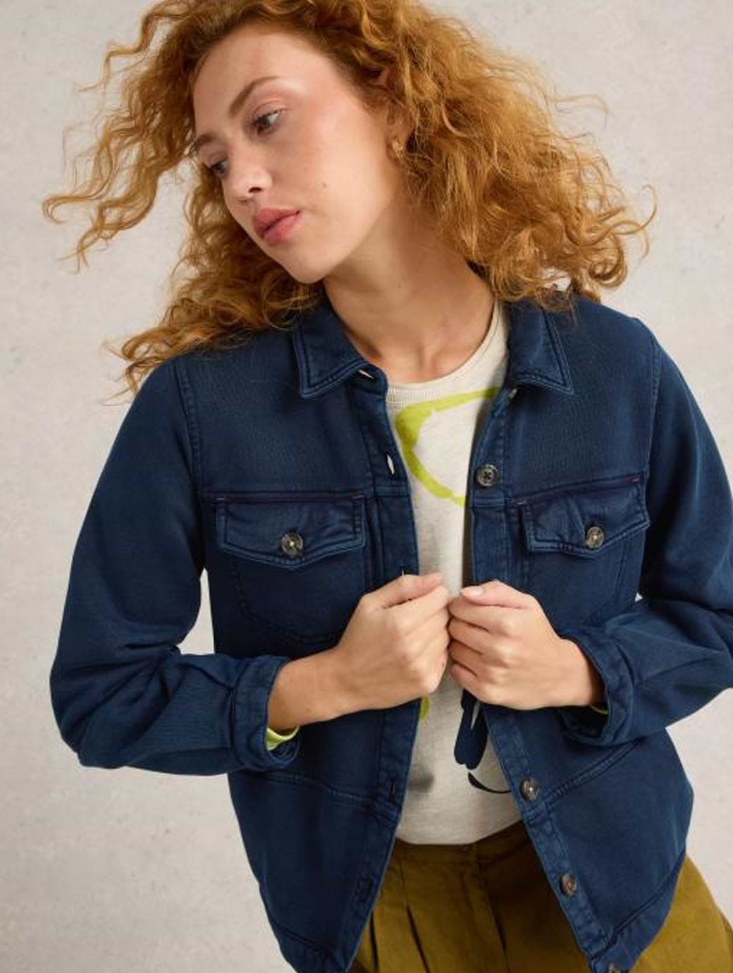 White Stuff Women's Camille Jersey Jacket Mid Denim