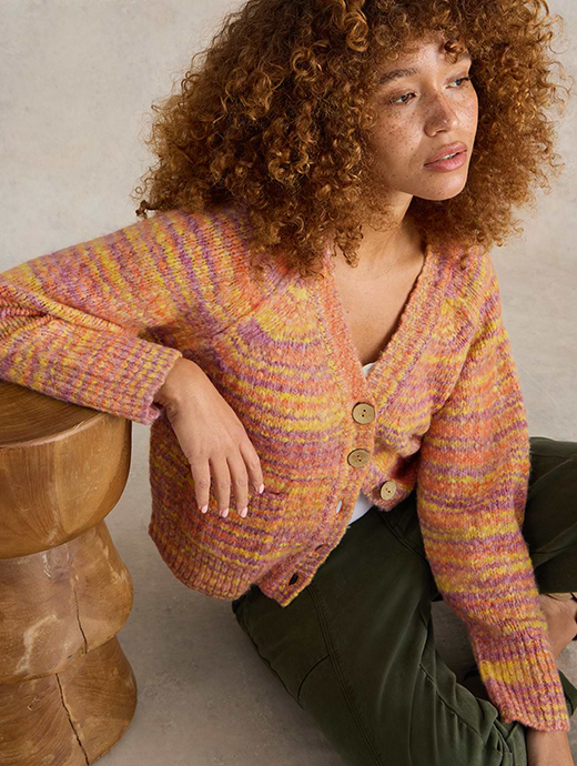 White Stuff Women's Cindy Space Dye Cardigan Orange Multi