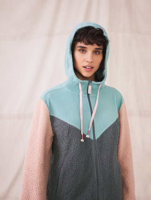 White Stuff Women s Colourblock Borg Hoodie Blue Multi
