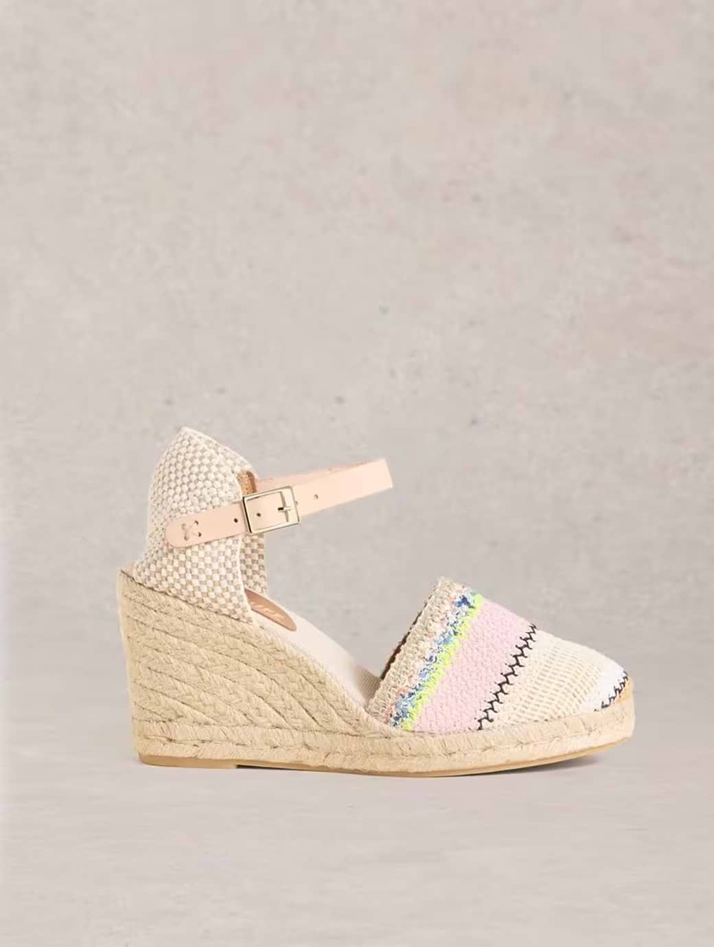 White Stuff Women's Crochet Espadrille Wedge Ivory Multi