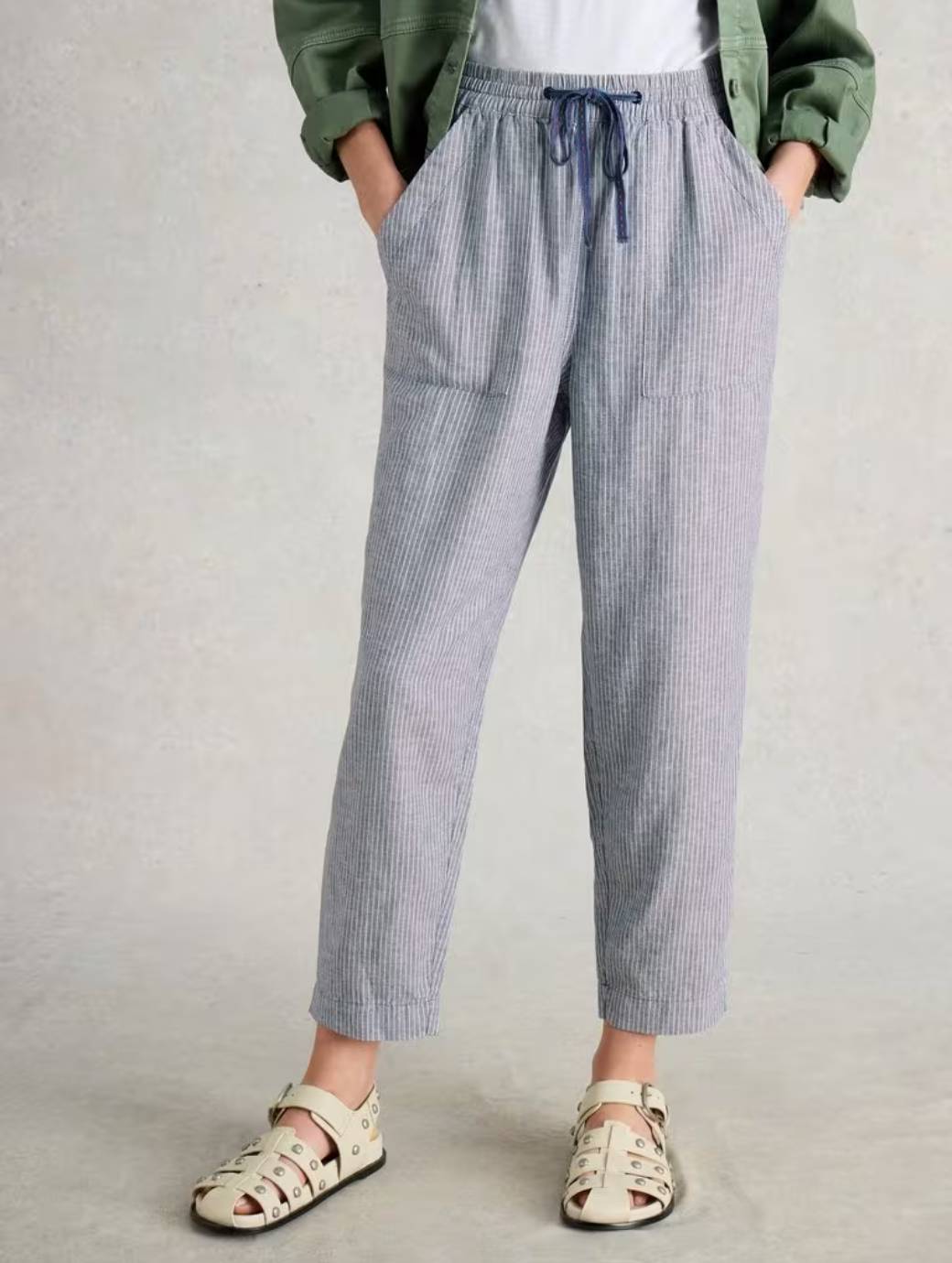 White Stuff Women's Elle Linen Blend Trouser Blue Multi