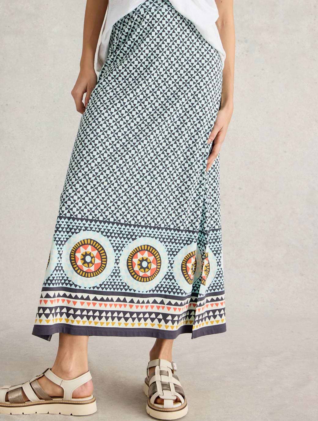 White Stuff Women's Fay Jersey Maxi Column Skirt Regular Blue Multi