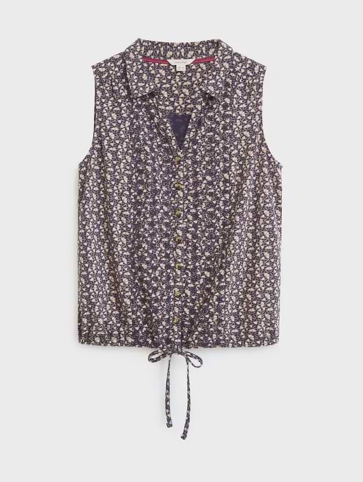 White Stuff Women's Flowing Grasses Jersey Shirt Blue Multi