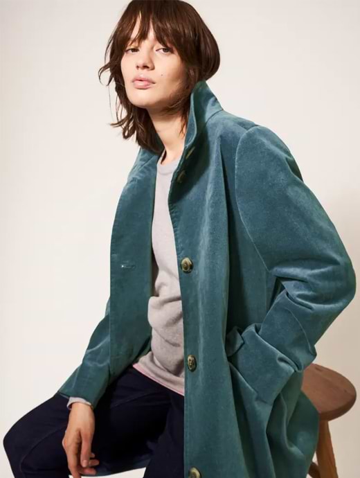 White Stuff Women s Karla Velvet Coat Mid Teal