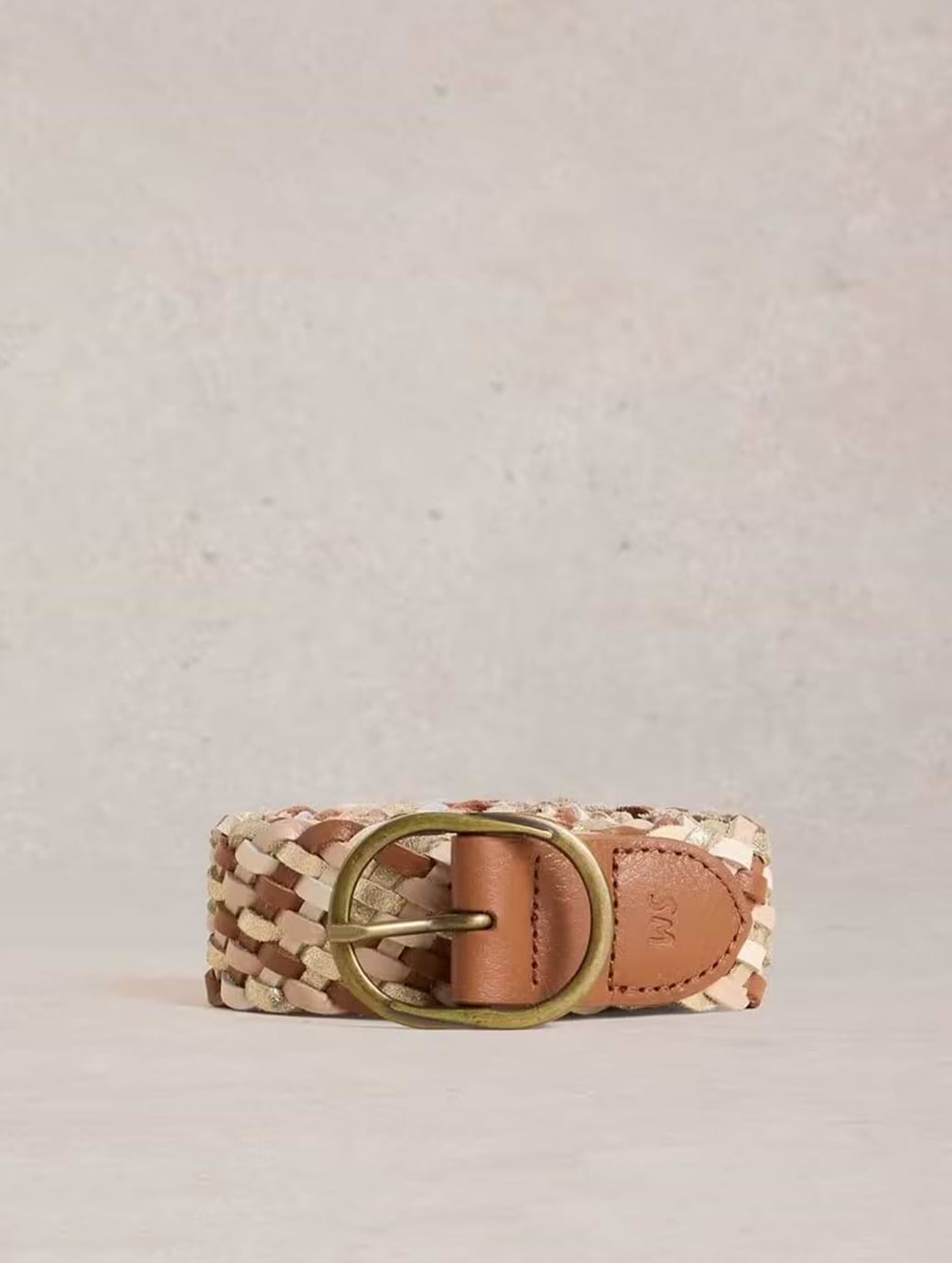 White Stuff Women's Leather Weave Belt Mid Tan