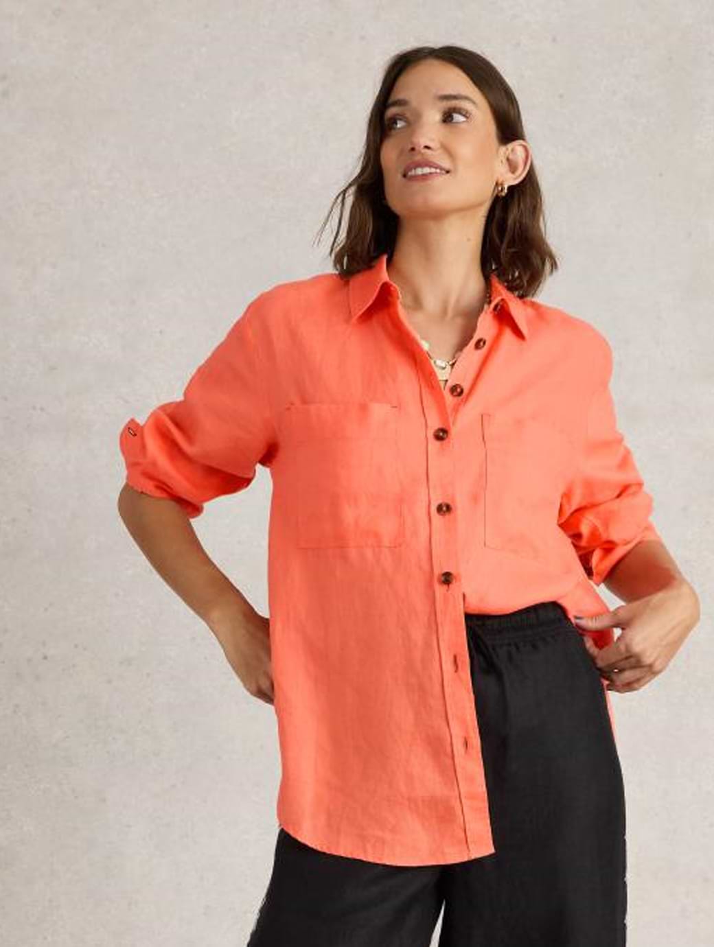 White Stuff Women's Lydia Linen Shirt Bright Orange
