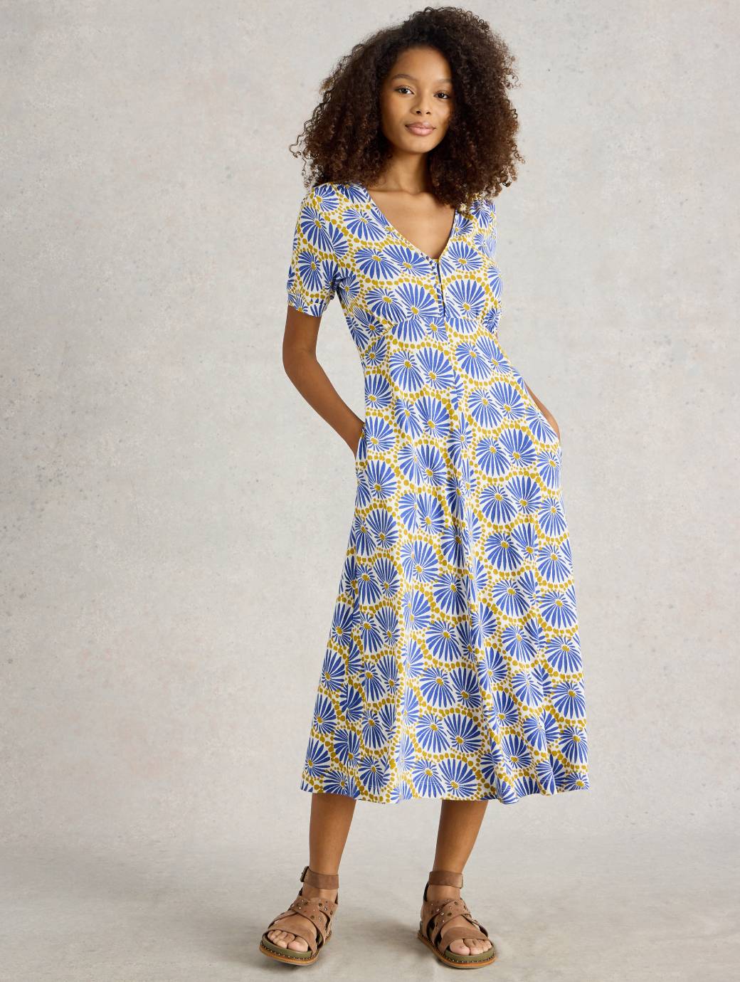 White Stuff Women's Megan Jersey Dress Petite Blue Print