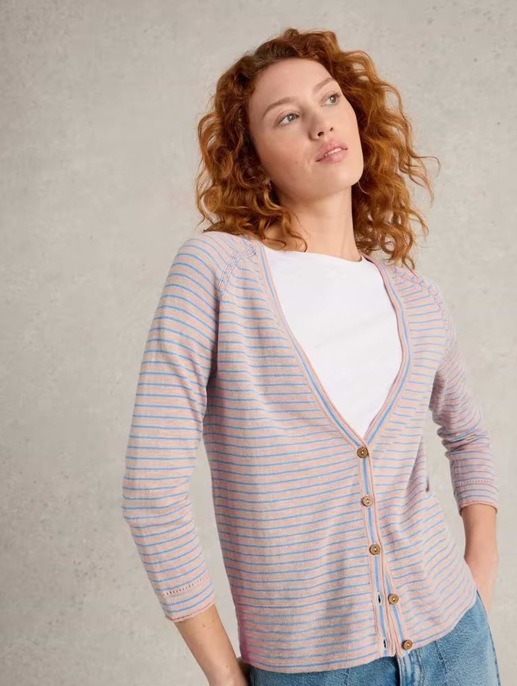 White Stuff Women's Naria Stripe Linen Blend Cardi Natural Multi